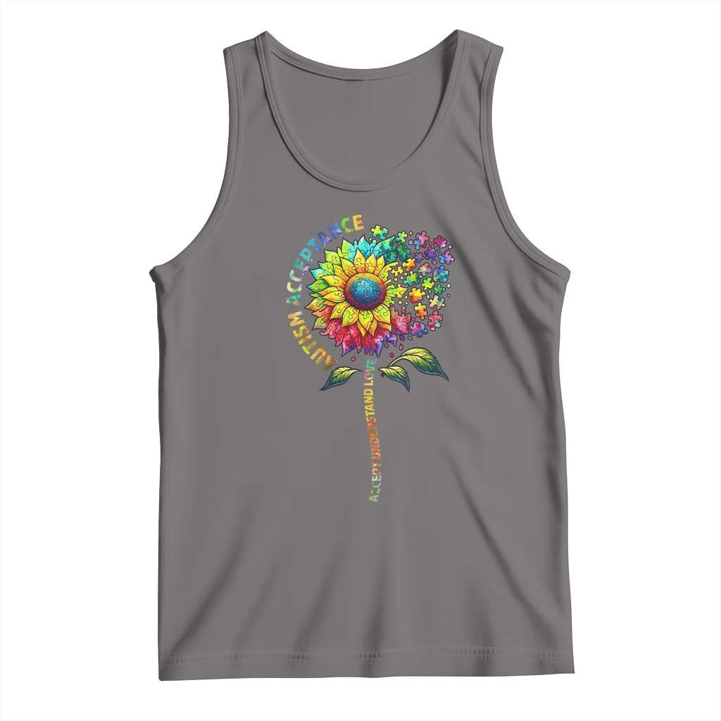 Autism Acceptance Tank Top Accept Understand Love Sunflower Puzzle TS14 Deep Heather Print Your Wear