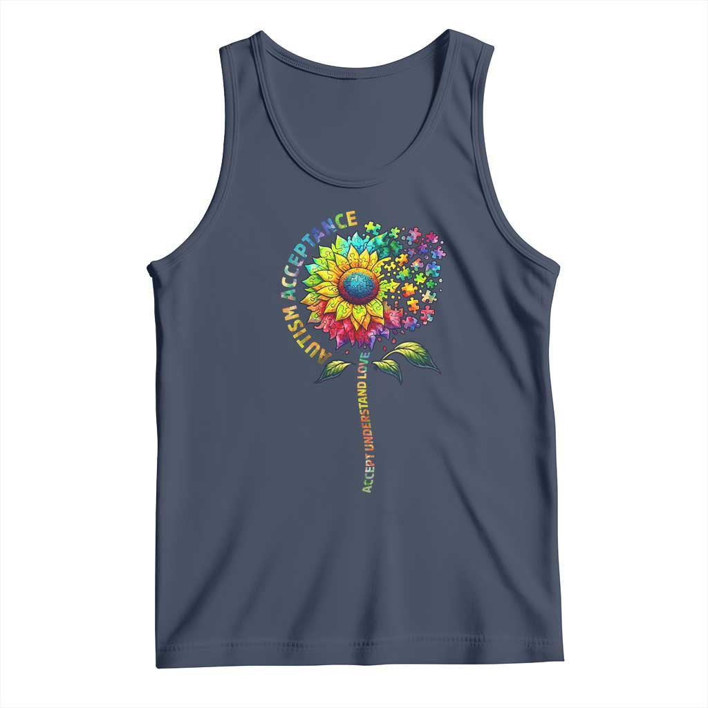 Autism Acceptance Tank Top Accept Understand Love Sunflower Puzzle TS14 Navy Print Your Wear