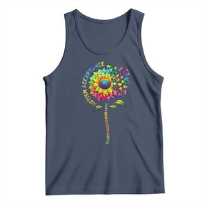 Autism Acceptance Tank Top Accept Understand Love Sunflower Puzzle TS14 Navy Print Your Wear