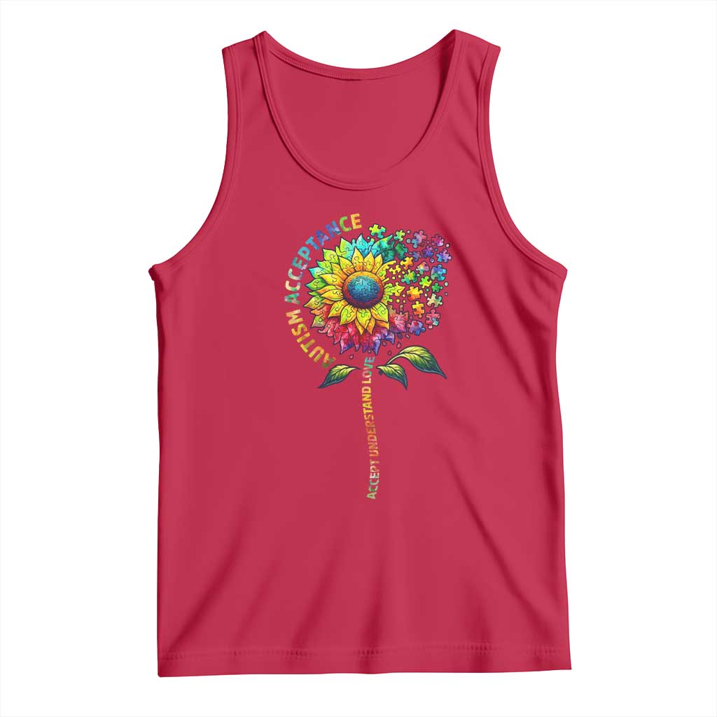 Autism Acceptance Tank Top Accept Understand Love Sunflower Puzzle TS14 Red Print Your Wear