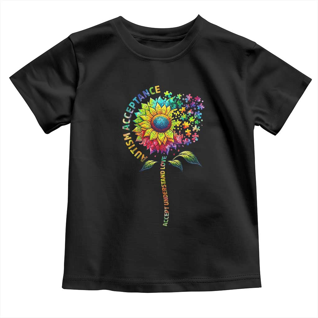 Autism Acceptance Toddler T Shirt Accept Understand Love Sunflower Puzzle TS14 Black Print Your Wear