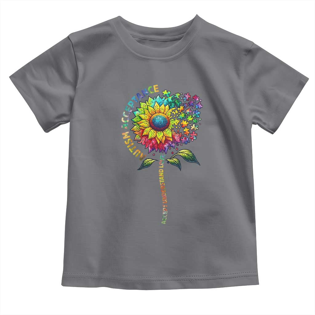 Autism Acceptance Toddler T Shirt Accept Understand Love Sunflower Puzzle TS14 Charcoal Print Your Wear