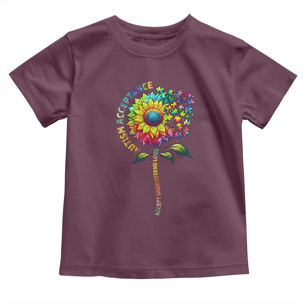 Autism Acceptance Toddler T Shirt Accept Understand Love Sunflower Puzzle TS14 Maroon Print Your Wear