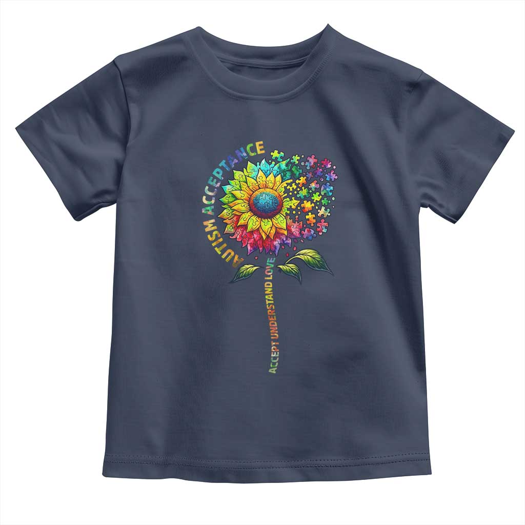 Autism Acceptance Toddler T Shirt Accept Understand Love Sunflower Puzzle TS14 Navy Print Your Wear