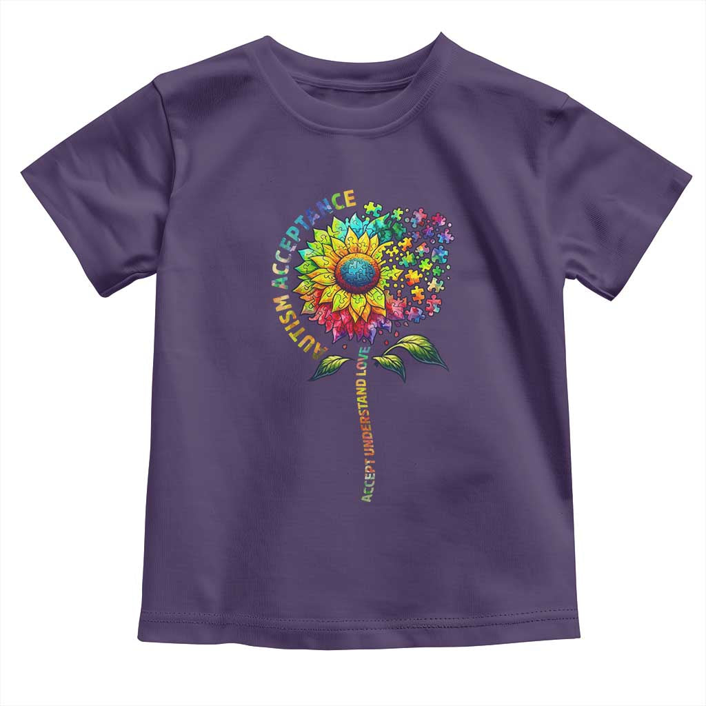 Autism Acceptance Toddler T Shirt Accept Understand Love Sunflower Puzzle TS14 Purple Print Your Wear