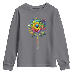 Autism Acceptance Youth Sweatshirt Accept Understand Love Sunflower Puzzle TS14 Charcoal Print Your Wear