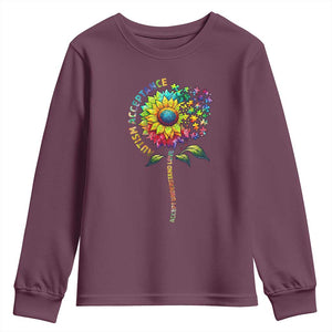 Autism Acceptance Youth Sweatshirt Accept Understand Love Sunflower Puzzle TS14 Maroon Print Your Wear