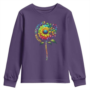 Autism Acceptance Youth Sweatshirt Accept Understand Love Sunflower Puzzle TS14 Purple Print Your Wear