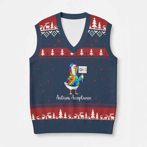 Autism Acceptance V-Neck Knit Sweater Vest Accept Understand Love Support Neurodivergent TS14 Navy Red Print Your Wear