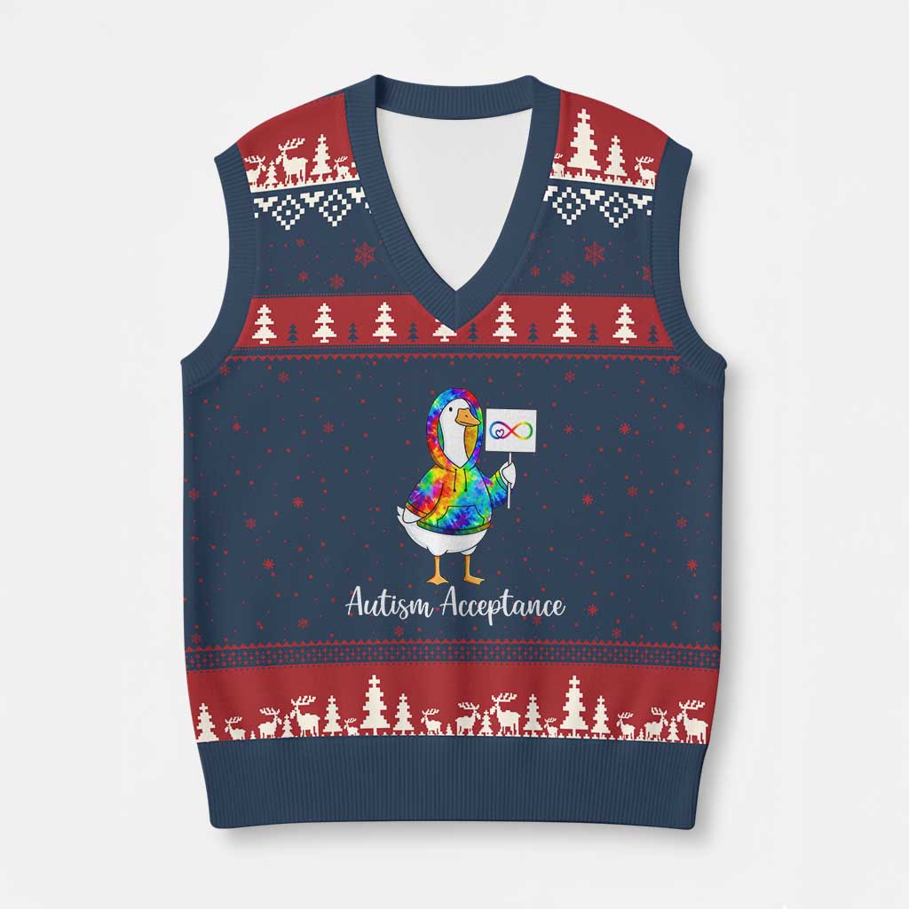Autism Acceptance V-Neck Knit Sweater Vest Accept Understand Love Support Neurodivergent TS14 Navy Red Print Your Wear