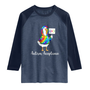 Autism Acceptance Raglan Shirt Accept Understand Love Support Neurodivergent TS14 Heather Denim Navy Print Your Wear