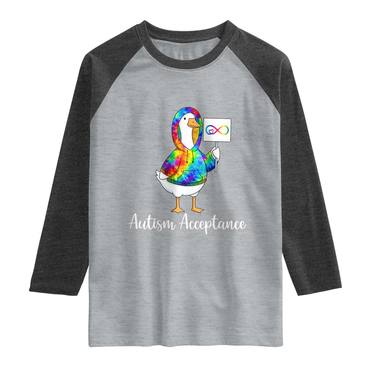 Autism Acceptance Raglan Shirt Accept Understand Love Support Neurodivergent TS14 Heather Gray Heather Charcoal Print Your Wear