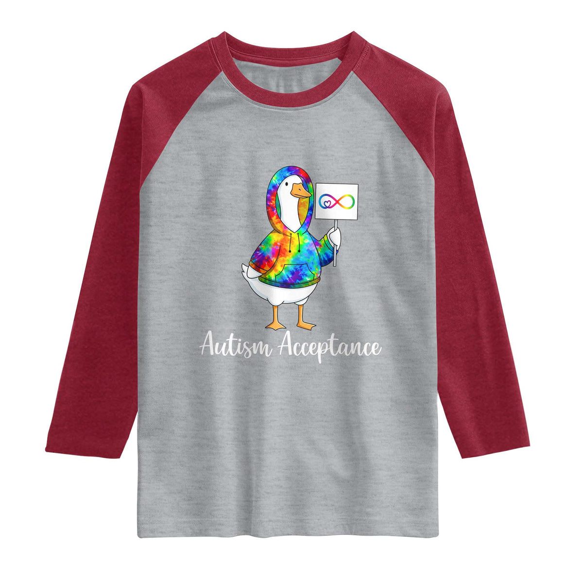 Autism Acceptance Raglan Shirt Accept Understand Love Support Neurodivergent TS14 Heather Gray Heather Red Print Your Wear