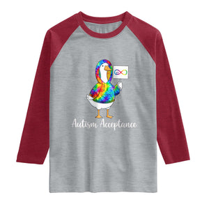 Autism Acceptance Raglan Shirt Accept Understand Love Support Neurodivergent TS14 Heather Gray Heather Red Print Your Wear