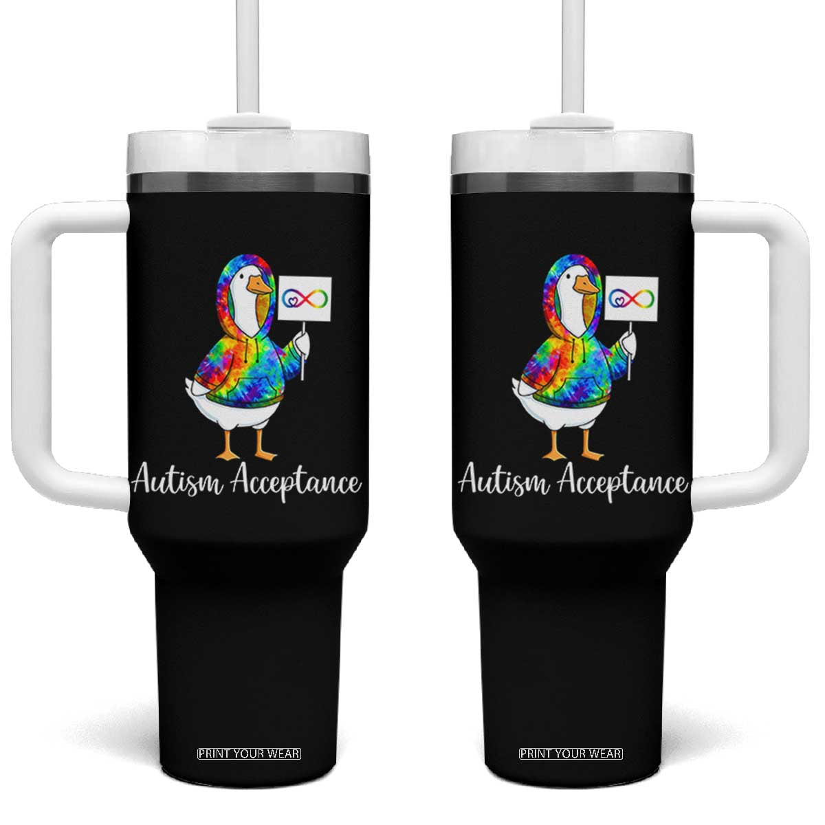 Autism Acceptance Tumbler With Handle Accept Understand Love Support Neurodivergent TS14 One Size: 40 oz Black Print Your Wear