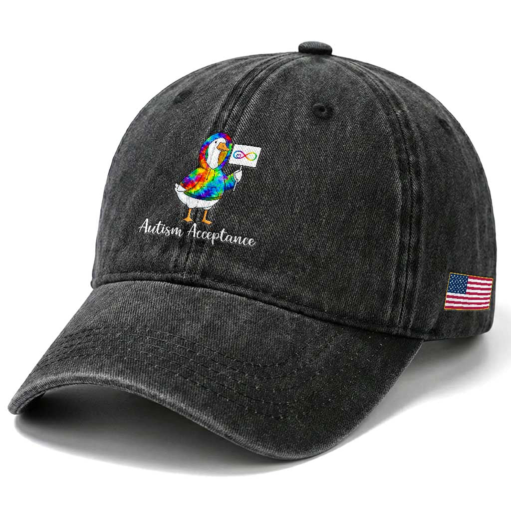 Autism Acceptance Washed Cotton Baseball Cap Accept Understand Love Support Neurodivergent TS14 Print Your Wear
