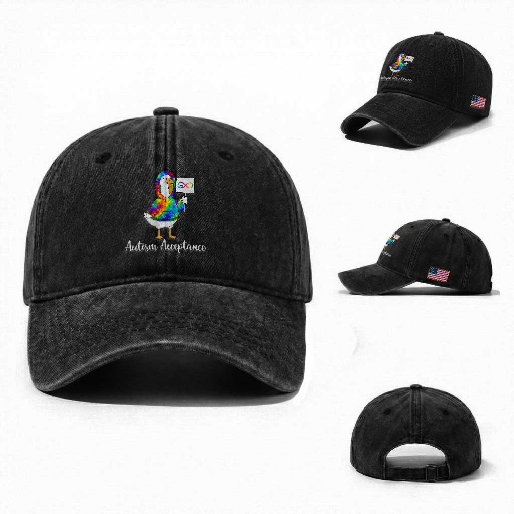 Autism Acceptance Washed Cotton Baseball Cap Accept Understand Love Support Neurodivergent TS14 Washed Cap Universal Fit Black Print Your Wear