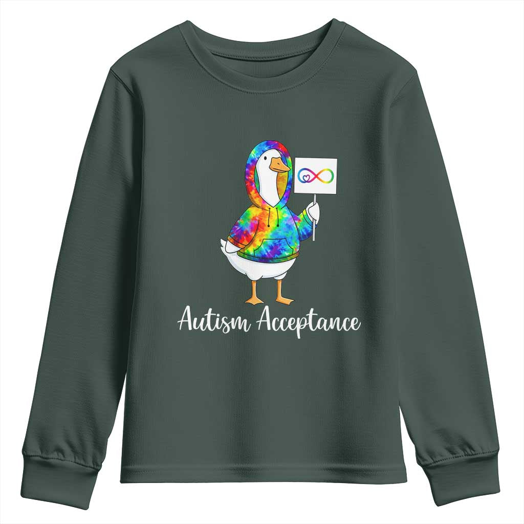 Autism Acceptance Youth Sweatshirt Accept Understand Love Support Neurodivergent TS14 Dark Forest Green Print Your Wear