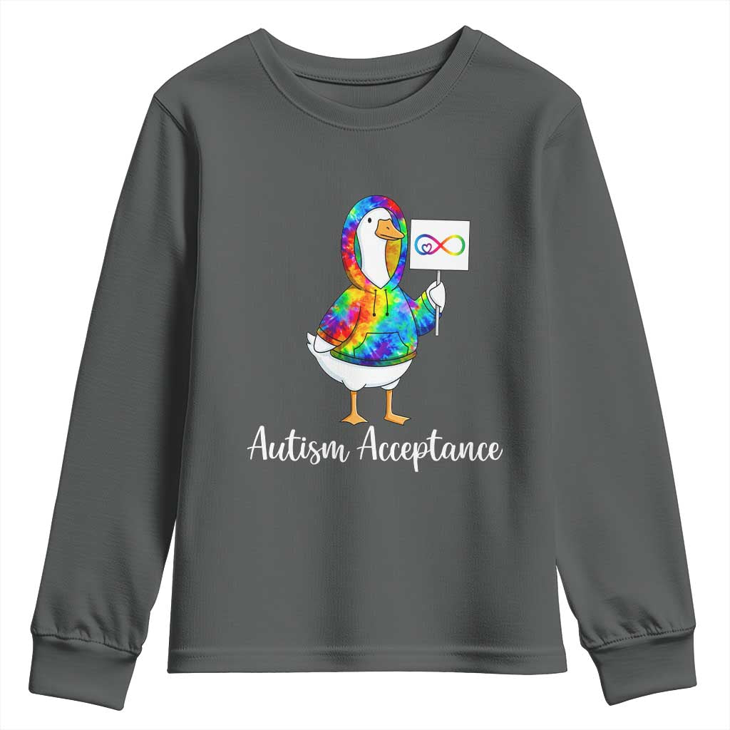 Autism Acceptance Youth Sweatshirt Accept Understand Love Support Neurodivergent TS14 Dark Heather Print Your Wear