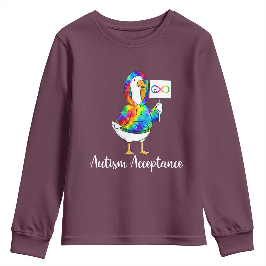 Autism Acceptance Youth Sweatshirt Accept Understand Love Support Neurodivergent TS14 Maroon Print Your Wear