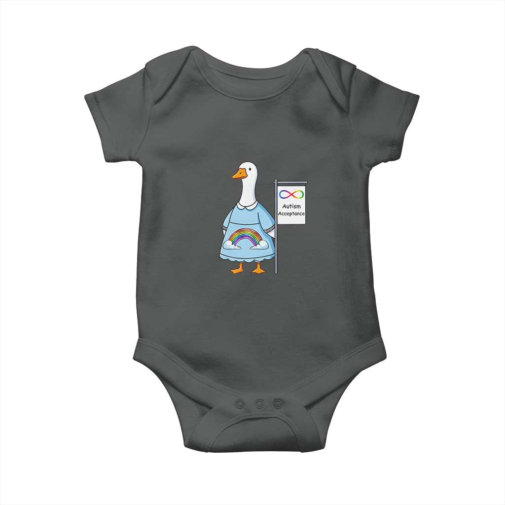 Autism Acceptance Baby Onesie Neurodivergent Awareness Silly Goose Support TS14 Dark Heather Print Your Wear