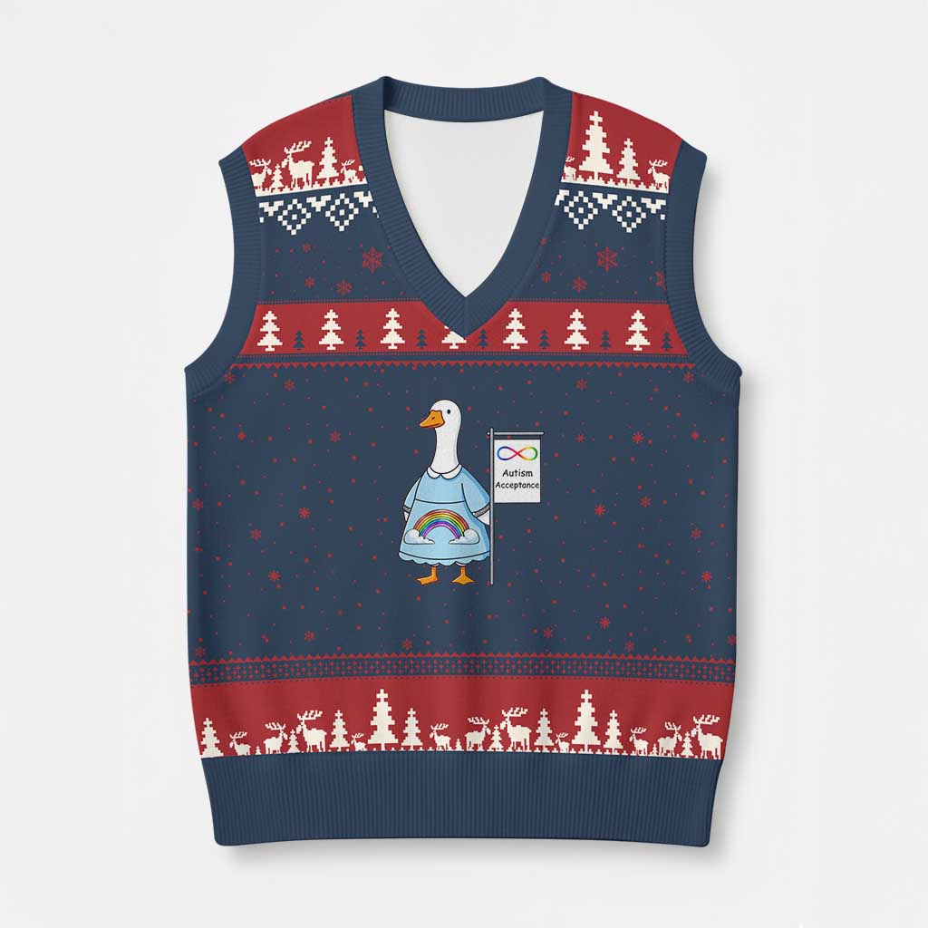 Autism Acceptance V-Neck Knit Sweater Vest Neurodivergent Awareness Silly Goose Support TS14 Navy Red Print Your Wear
