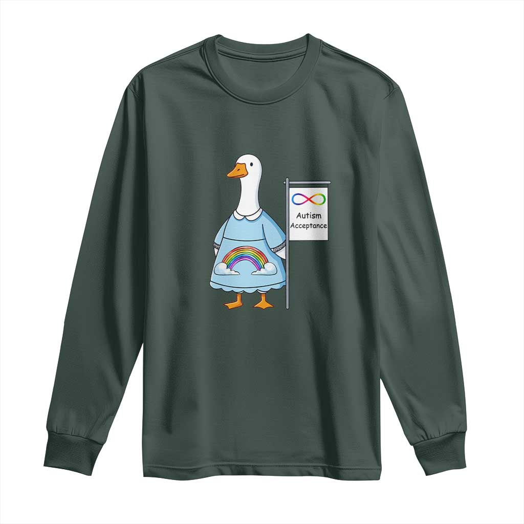 Autism Acceptance Long Sleeve Shirt Neurodivergent Awareness Silly Goose Support TS14 Dark Forest Green Print Your Wear