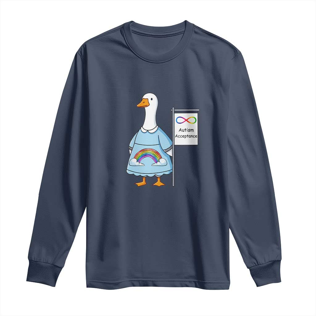 Autism Acceptance Long Sleeve Shirt Neurodivergent Awareness Silly Goose Support TS14 Navy Print Your Wear