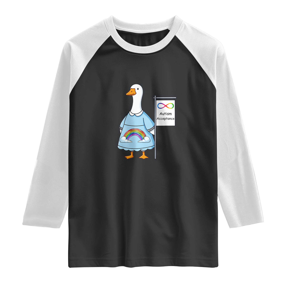 Autism Acceptance Raglan Shirt Neurodivergent Awareness Silly Goose Support TS14 Black White Print Your Wear