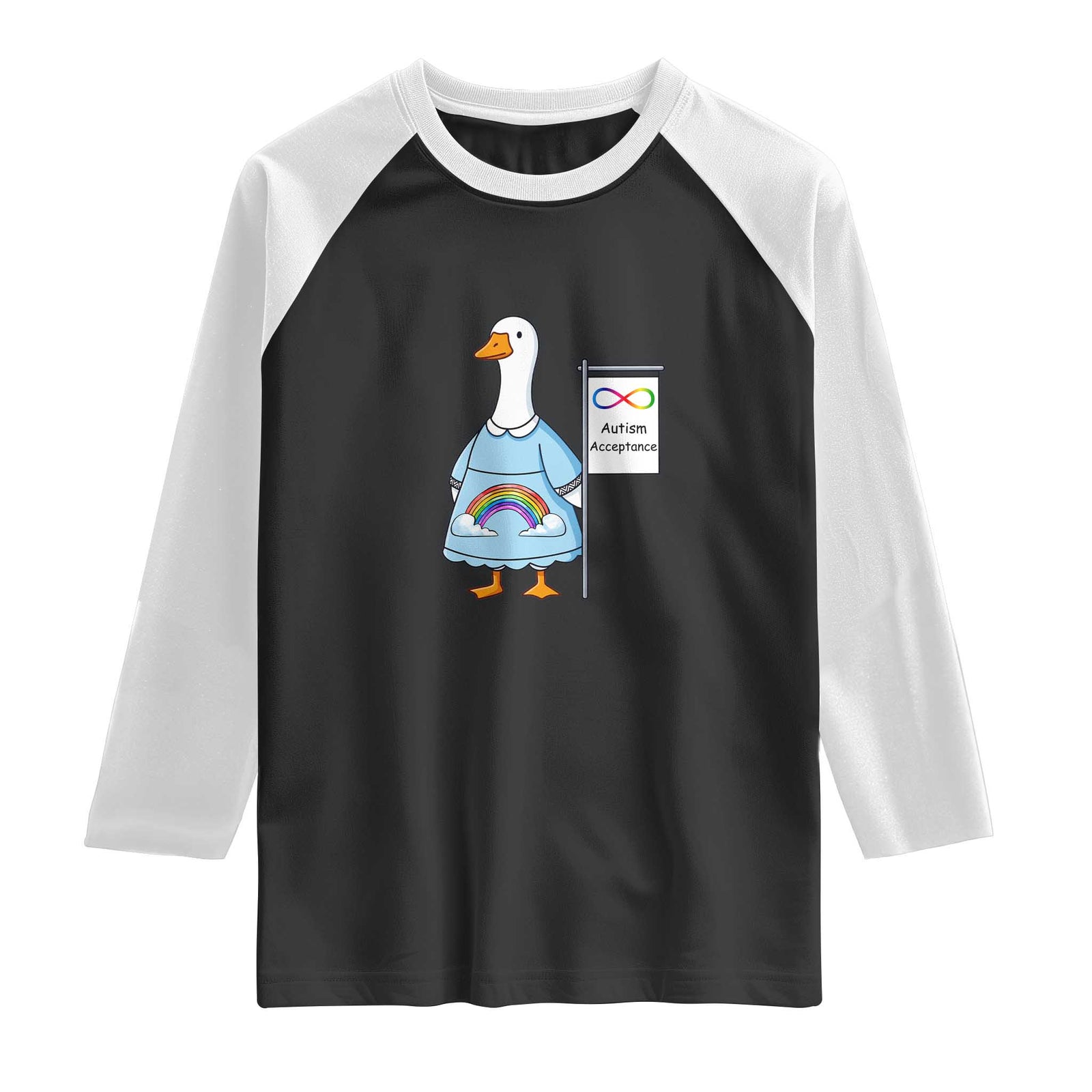 Autism Acceptance Raglan Shirt Neurodivergent Awareness Silly Goose Support TS14 Black White Print Your Wear