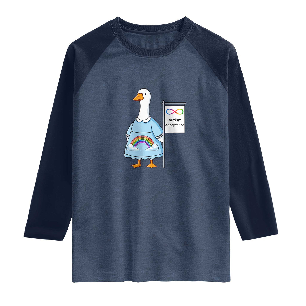 Autism Acceptance Raglan Shirt Neurodivergent Awareness Silly Goose Support TS14 Heather Denim Navy Print Your Wear