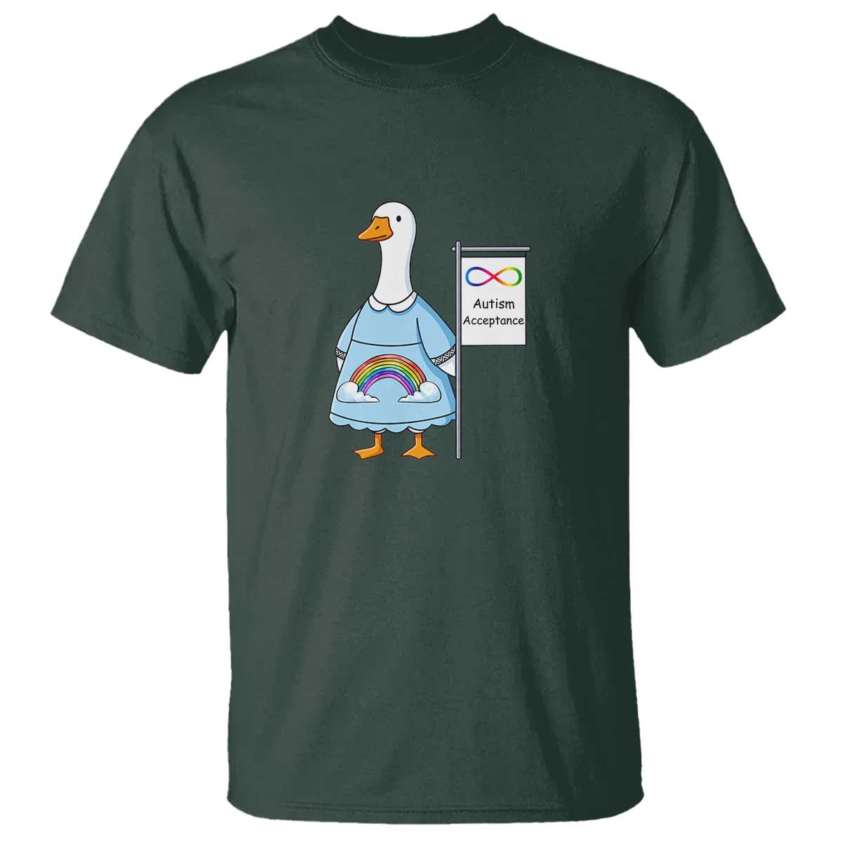 Autism Acceptance T Shirt Neurodivergent Awareness Silly Goose Support TS14 Dark Forest Green Print Your Wear