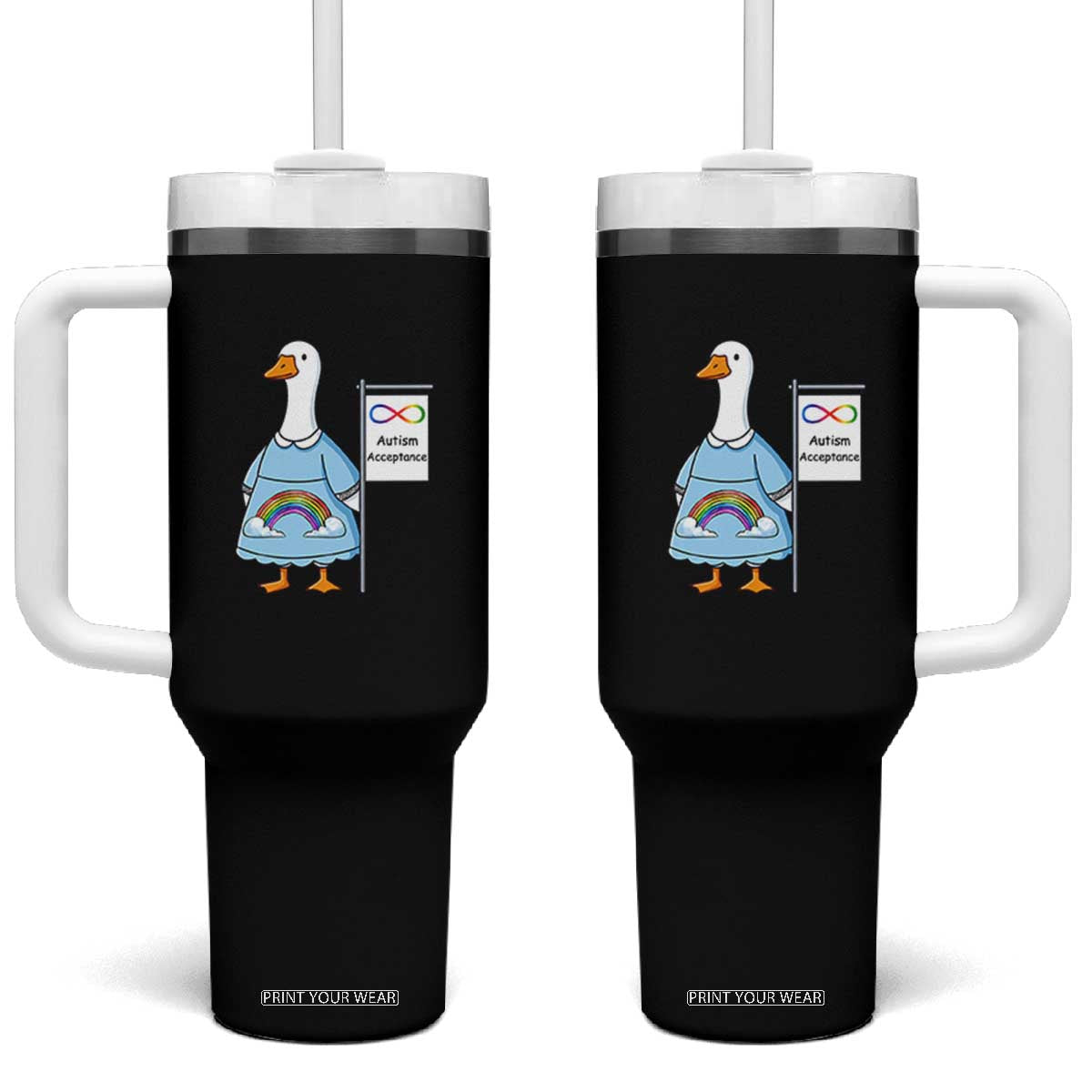 Autism Acceptance Tumbler With Handle Neurodivergent Awareness Silly Goose Support TS14 One Size: 40 oz Black Print Your Wear