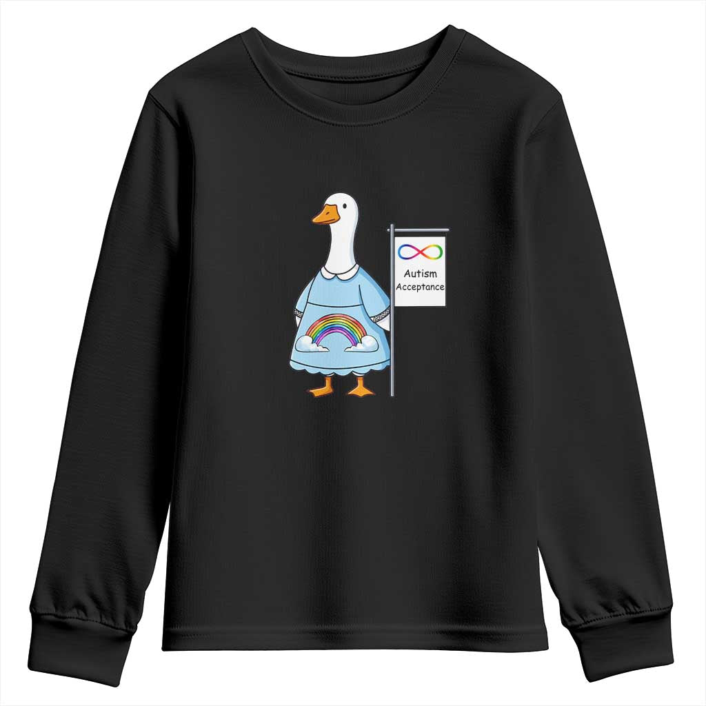 Autism Acceptance Youth Sweatshirt Neurodivergent Awareness Silly Goose Support TS14 Black Print Your Wear
