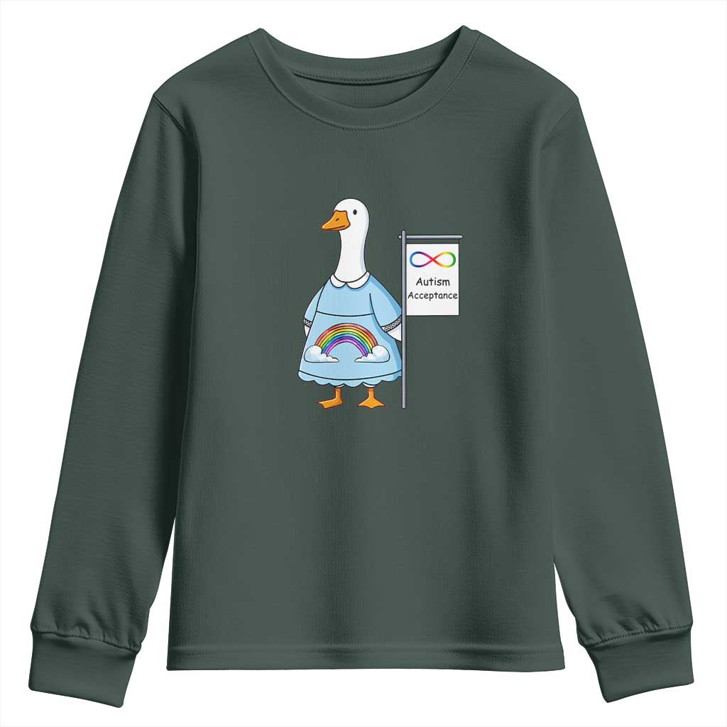 Autism Acceptance Youth Sweatshirt Neurodivergent Awareness Silly Goose Support TS14 Dark Forest Green Print Your Wear