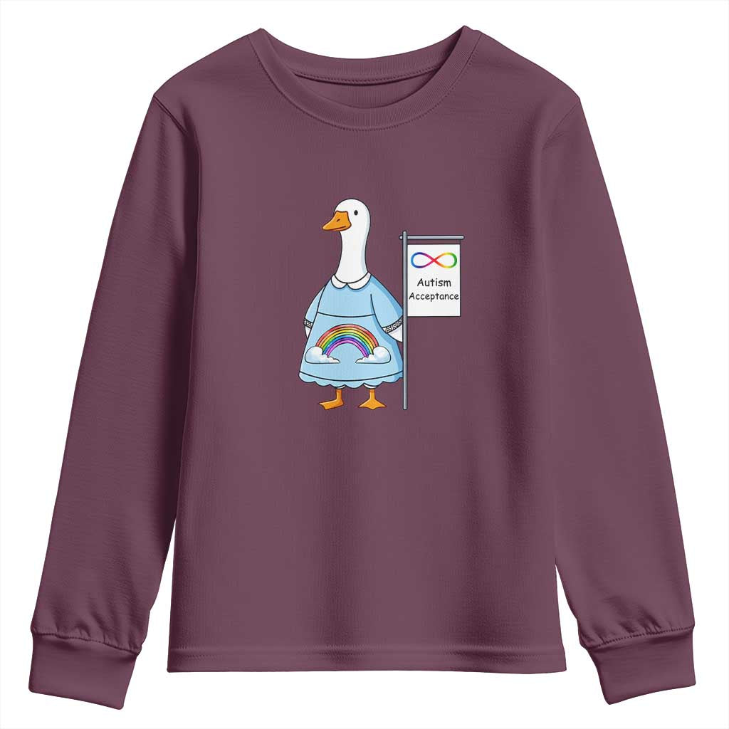 Autism Acceptance Youth Sweatshirt Neurodivergent Awareness Silly Goose Support TS14 Maroon Print Your Wear