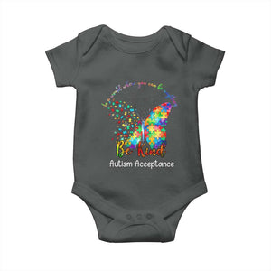 Autism Acceptance Baby Onesie In A World Where You Can Be Anything Be Kind Butterfly Puzzle TS14 Dark Heather Print Your Wear