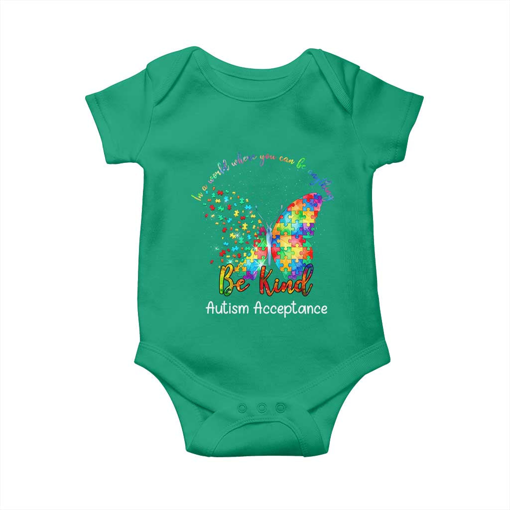 Autism Acceptance Baby Onesie In A World Where You Can Be Anything Be Kind Butterfly Puzzle TS14 Irish Green Print Your Wear