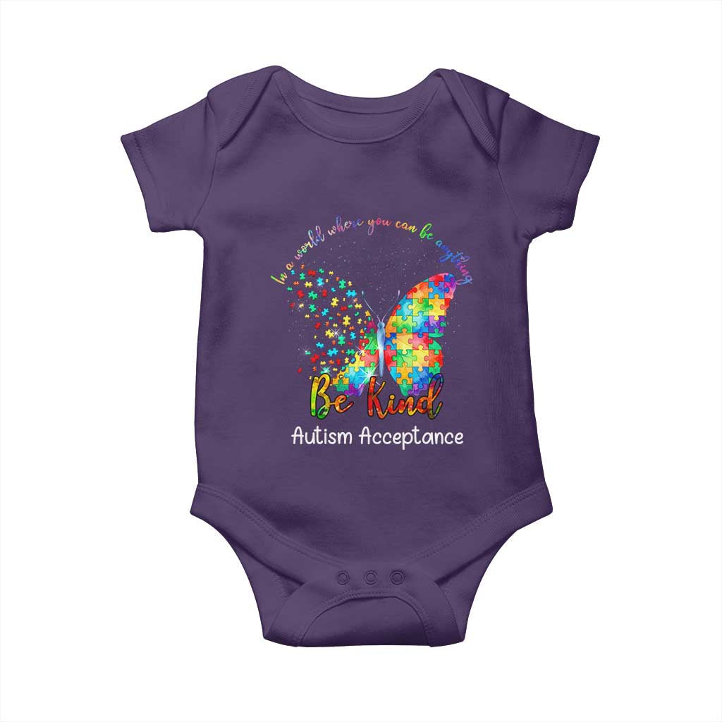 Autism Acceptance Baby Onesie In A World Where You Can Be Anything Be Kind Butterfly Puzzle TS14 Purple Print Your Wear