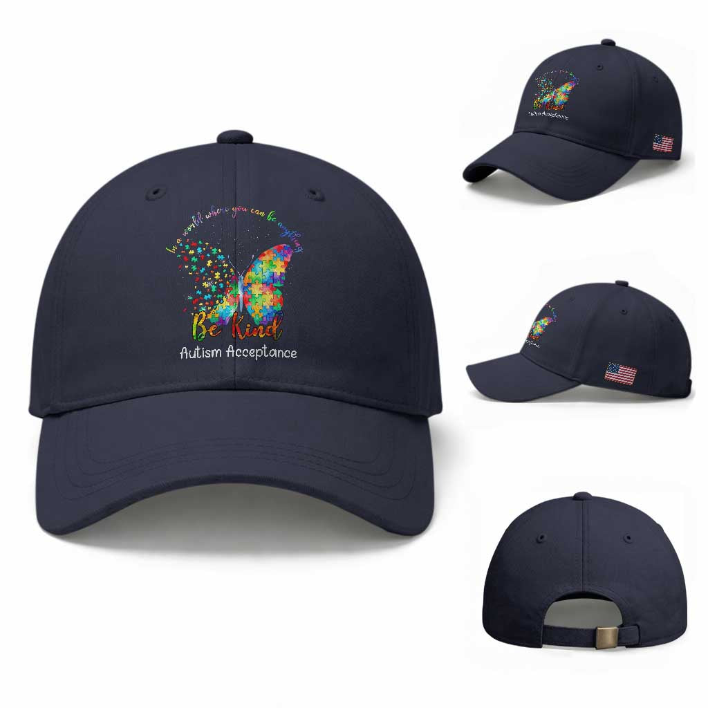 Autism Acceptance Baseball Cap In A World Where You Can Be Anything Be Kind Butterfly Puzzle TS14 Baseball Cap Universal Fit Navy Print Your Wear