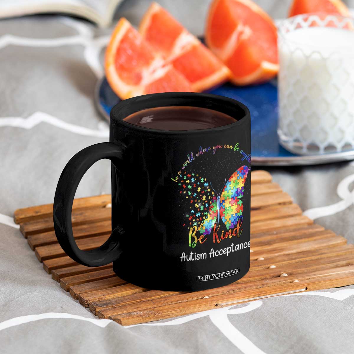 Autism Acceptance Coffee Mug In A World Where You Can Be Anything Be Kind Butterfly Puzzle TS14 Print Your Wear