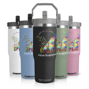 Autism Acceptance Flip Straw Tumbler In A World Where You Can Be Anything Be Kind Butterfly Puzzle TS14 Print Your Wear