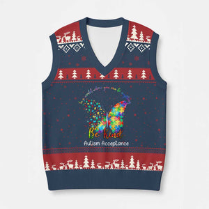 Autism Acceptance V-Neck Knit Sweater Vest In A World Where You Can Be Anything Be Kind Butterfly Puzzle TS14 Navy Red Print Your Wear