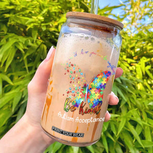 Autism Acceptance Glass Can In A World Where You Can Be Anything Be Kind Butterfly Puzzle TS14 Black Print Your Wear