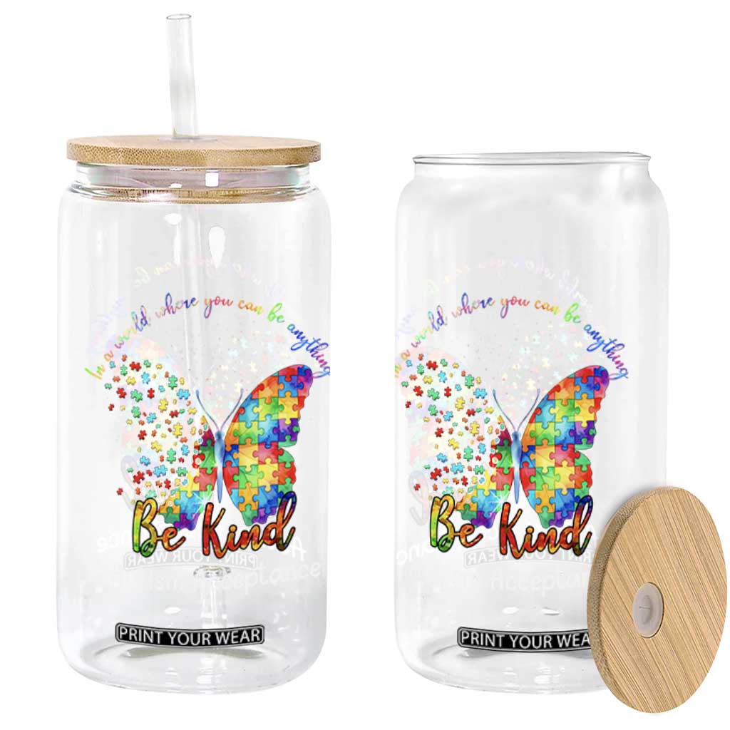 Autism Acceptance Glass Can In A World Where You Can Be Anything Be Kind Butterfly Puzzle TS14 Print Your Wear
