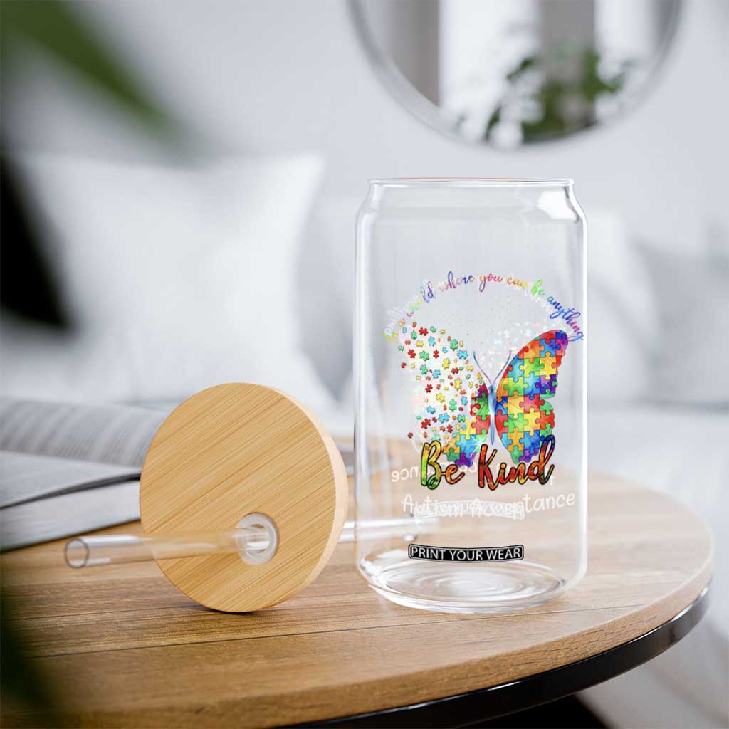 Autism Acceptance Glass Can In A World Where You Can Be Anything Be Kind Butterfly Puzzle TS14 Print Your Wear