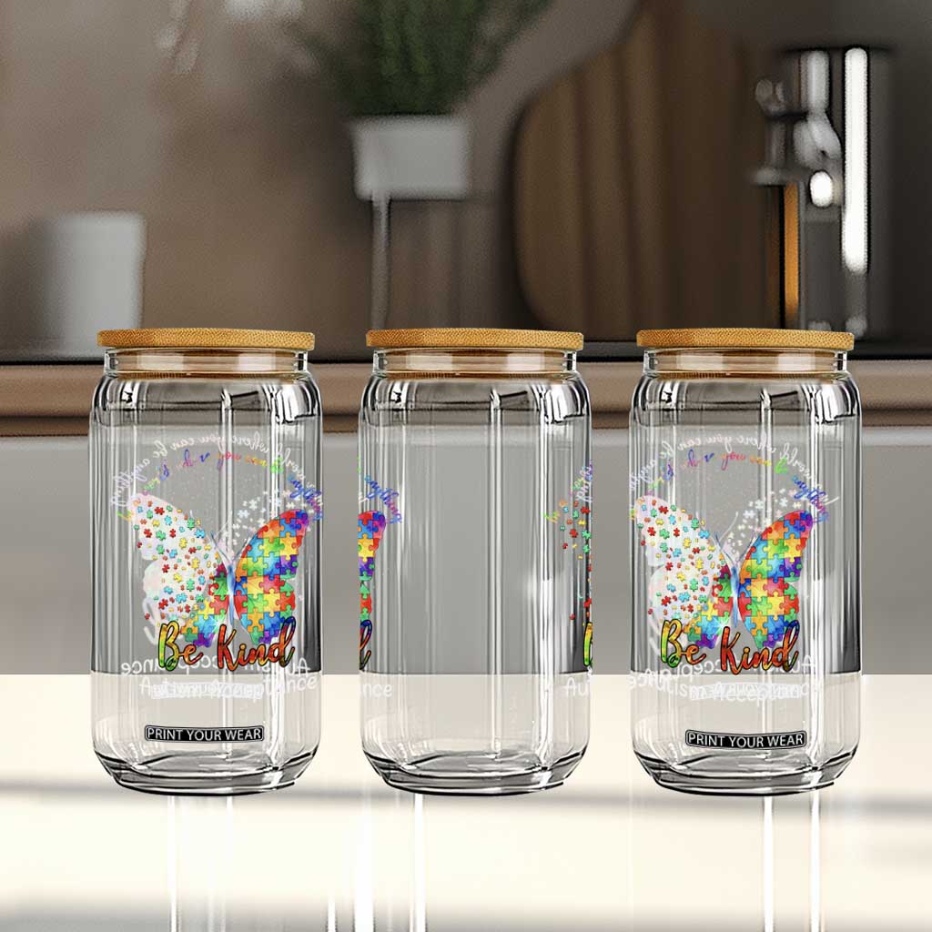 Autism Acceptance Glass Can In A World Where You Can Be Anything Be Kind Butterfly Puzzle TS14 Print Your Wear