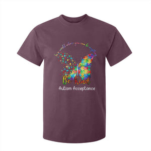 Autism Acceptance T Shirt For Kid In A World Where You Can Be Anything Be Kind Butterfly Puzzle TS14 Maroon Print Your Wear