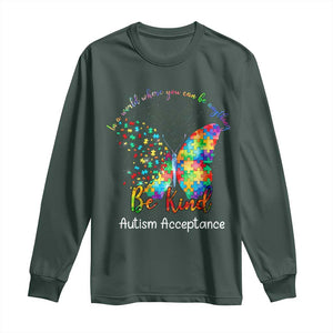 Autism Acceptance Long Sleeve Shirt In A World Where You Can Be Anything Be Kind Butterfly Puzzle TS14 Dark Forest Green Print Your Wear