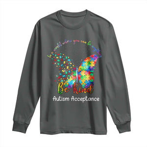 Autism Acceptance Long Sleeve Shirt In A World Where You Can Be Anything Be Kind Butterfly Puzzle TS14 Dark Heather Print Your Wear